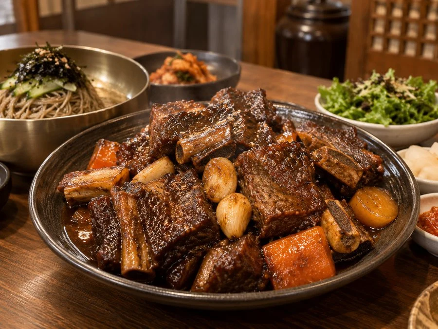 바른찜갈비 메뉴를 표현한 AI 예시 이미지 · 실제 음식·매장 사진이 아닙니다